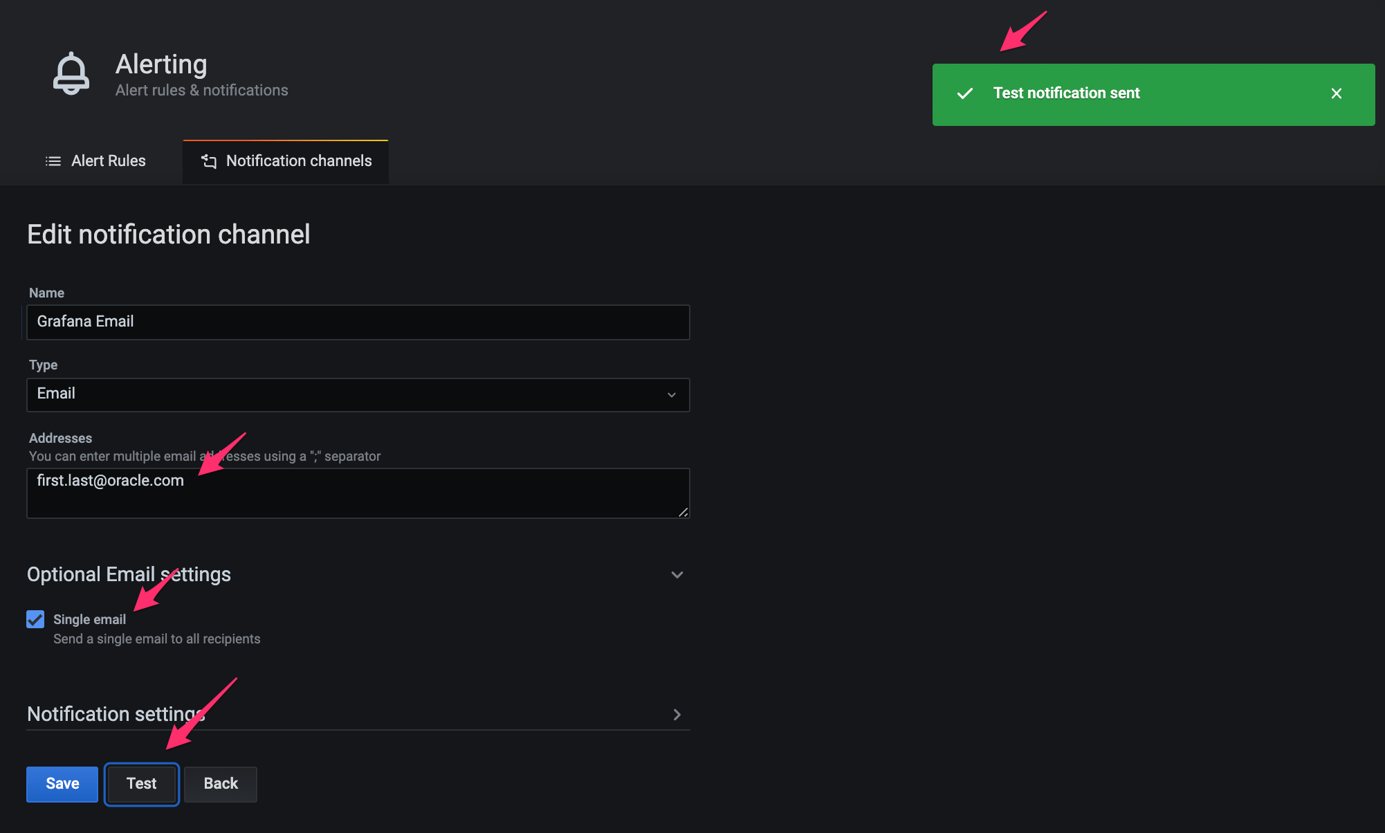 grafana email notification channel